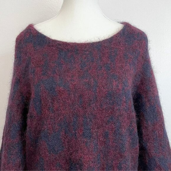 COS NAVY BURGUNDY MOHAIR WOOL BLEND FUZZY SHIFT SWEATER DRESS - S - Picture 4 of 11